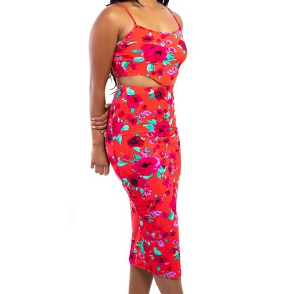 Taffycat's Boutique Dresses & Skirts - Red Floral Skirt Set - Cami Top and Midi Skirt